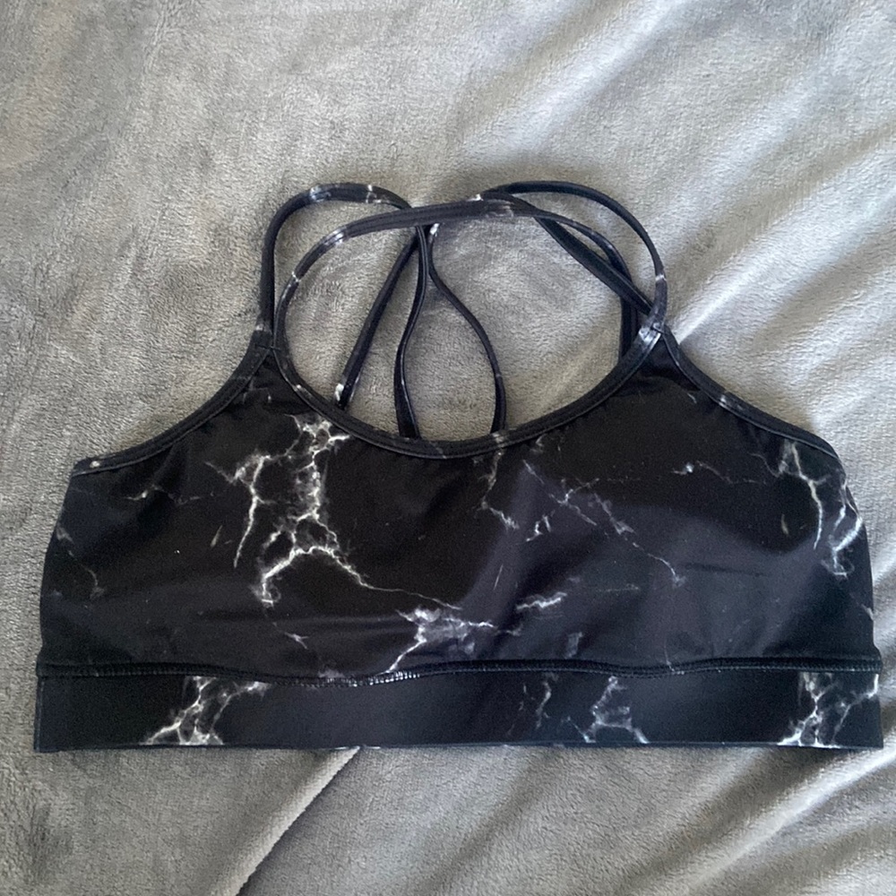 Buffbunny Black Marble-Print Strappy Sports Bra